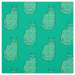 Mid-Century Modern Cat, Mint and Lime Green Fabric