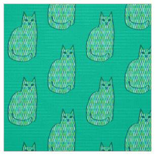 Mid-Century Modern Cat, Mint and Lime Green Fabric