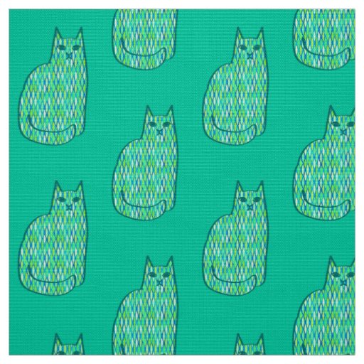 Mid-Century Modern Cat, Mint and Lime Green Fabric