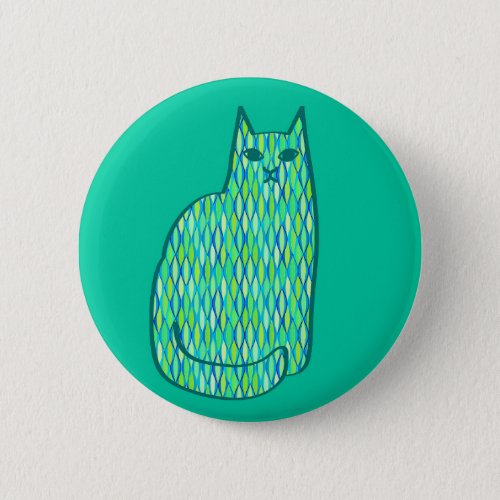 Mid_Century Modern Cat Mint and Lime Green Pinback Button