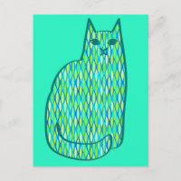Mid-Century Modern Cat, Mint and Lime Green