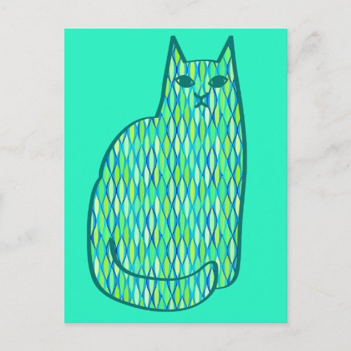 Mid_Century Modern Cat Mint and Lime Green Postcard