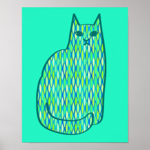 Mid-Century Modern Cat, Mint and Lime Green Poster