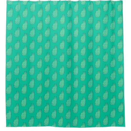Mid_Century Modern Cat Mint and Lime Green  Shower Curtain