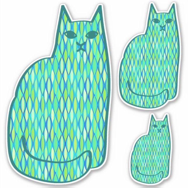 Mid-Century Modern Cat, Mint and Lime Green Sticker (Front)