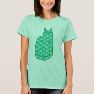 Mid-Century Modern Cat, Mint and Lime Green T-Shirt
