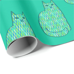 Mid-Century Modern Cat, Mint and Lime Green Wrapping Paper