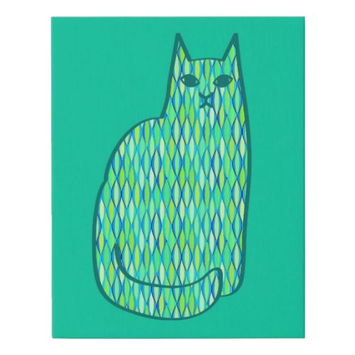 Mid_Century Modern Cat Mint and Peacock Green Faux Canvas Print