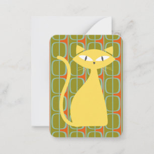 Mid Century Modern Cat on Geometric Pattern Note Card