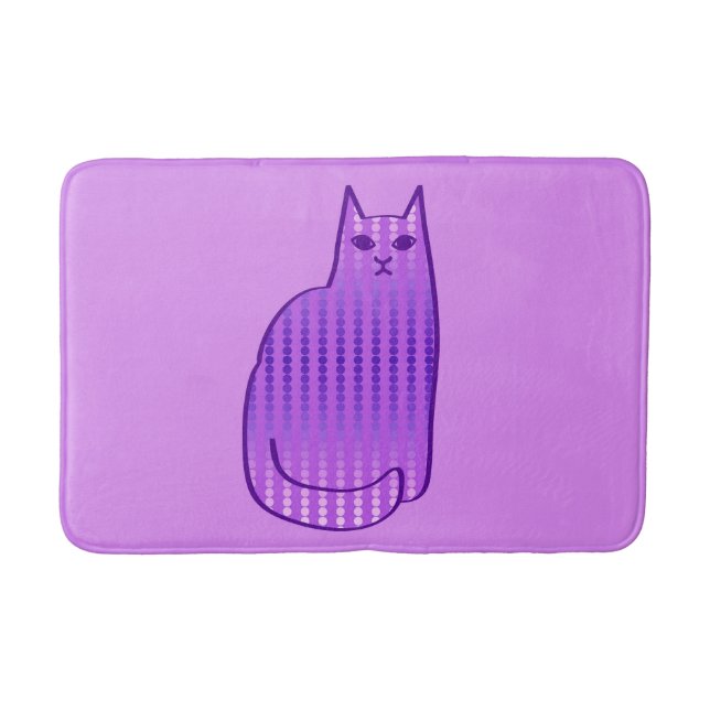 Mid-Century Modern Cat, Orchid and Purple Bath Mat (Front)