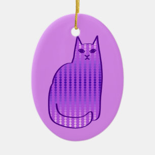 Mid-Century Modern Cat, Orchid and Purple Ceramic Ornament