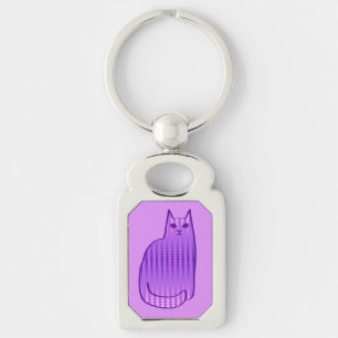 Mid-Century Modern Cat, Orchid and Purple Keychain