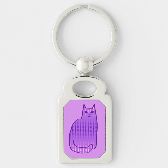 Mid-Century Modern Cat, Orchid and Purple Keychain (Front)