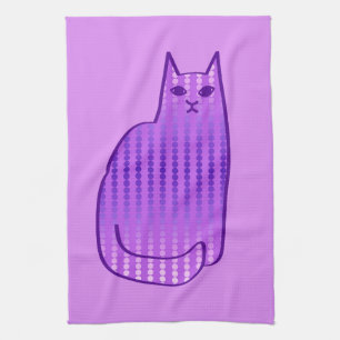 Mid-Century Modern Cat, Orchid and Purple Towel