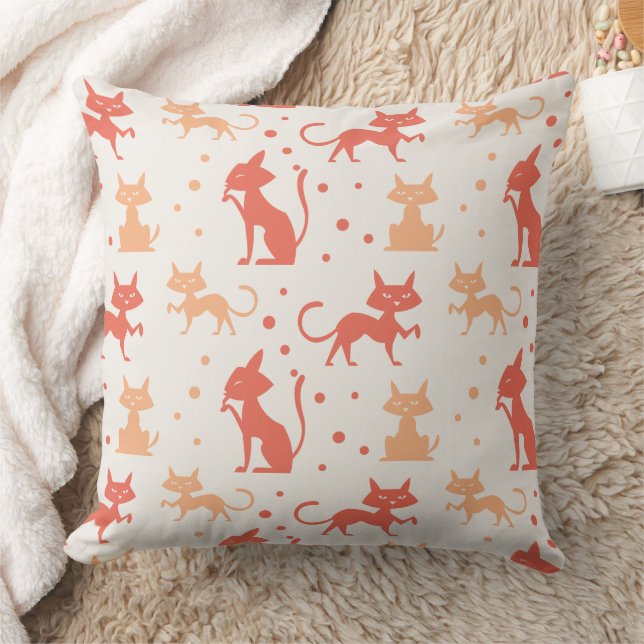Mid-Century Modern Cat Pattern Throw Pillow (Blanket)