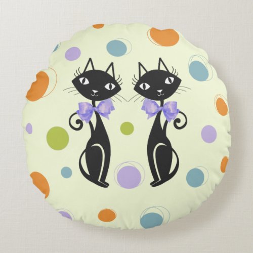 Mid Century Modern Cat Round Pillow