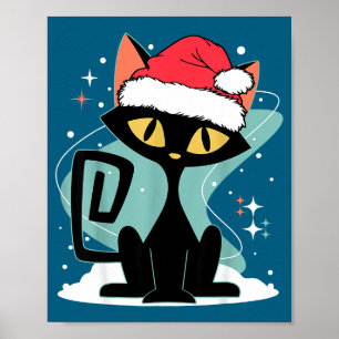 Mid Century Modern Cat Santa Hat Christmas 70s Ret Poster