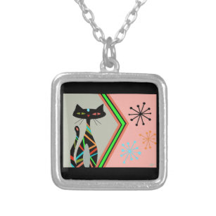 Mid century modern cat star necklace jewelry women