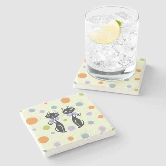 Mid Century Modern Cat Stone Coaster (Side)