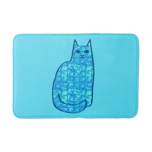 Mid_Century Modern Cat Turquoise and Navy  Bath Mat