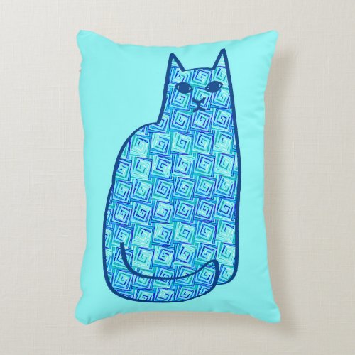 Mid_Century Modern Cat Turquoise and Navy Decorative Pillow