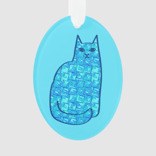 Mid_Century Modern Cat Turquoise and Navy  Ornament