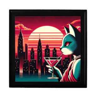 “Mid-Century Modern Cat with Vintage Sunset” Gift Box