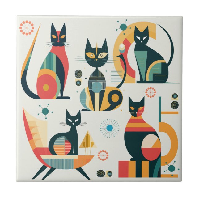 Mid Century Modern Cats Ceramic Tile (Front)