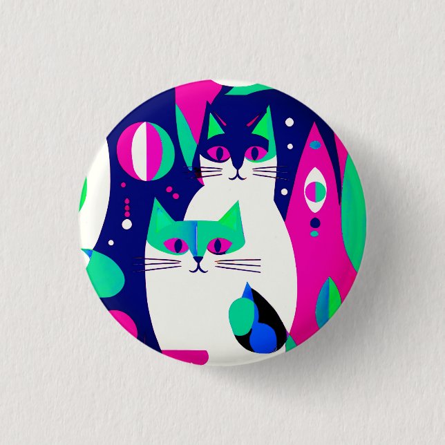  Mid-Century Modern Cats on a Dark Blue Background Button (Front)