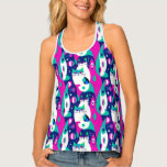 Mid-Century Modern Cats on a Dark Blue Background Tank Top<br><div class="desc">Printed tank in a mid-century modern-inspired design featuring two stylized cats in bold,  geometric shapes of turquoise,  magenta,  dark blue,  and white. Abstract patterns and retro shapes fill the background,  giving it a fun,  vintage vibe with a minimalist edge.</div>