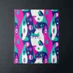 Mid-Century Modern Cats on a Dark Blue Background Tapestry<br><div class="desc">Tapestry in a mid-century modern-inspired design featuring two stylized cats in bold,  geometric shapes of turquoise,  magenta,  dark blue,  and white. Abstract patterns and retro shapes fill the background,  giving it a fun,  vintage vibe with a minimalist edge.</div>