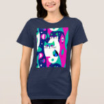 Mid-Century Modern Cats on a Dark Blue Background Tri-Blend Shirt<br><div class="desc">Tee in a mid-century modern-inspired design featuring two stylized cats in bold,  geometric shapes of turquoise,  magenta,  dark blue,  and white. Abstract patterns and retro shapes fill the background,  giving it a fun,  vintage vibe with a minimalist edge.</div>