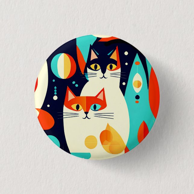 Mid-Century Modern Cats on an Abstract Background Button (Front)