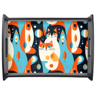 Mid-Century Modern Cats on an Abstract Background Serving Tray