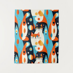  Mid-Century Modern Cats on an Abstract Background Tapestry