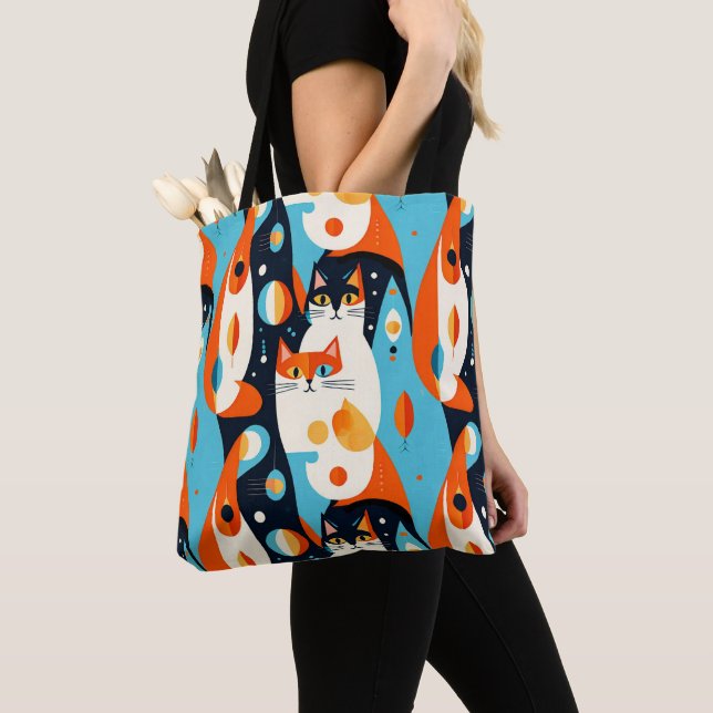  Mid-Century Modern Cats on an Abstract Background Tote Bag (Close Up)