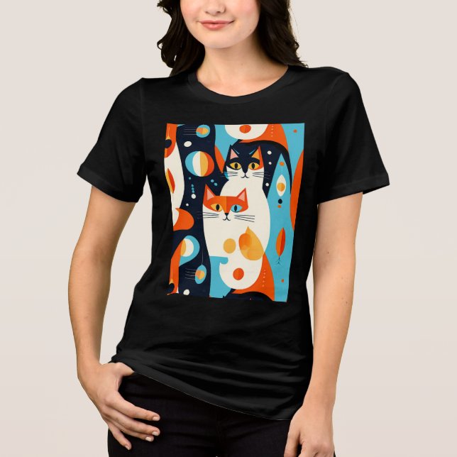  Mid-Century Modern Cats on an Abstract Background Tri-Blend Shirt (Front)