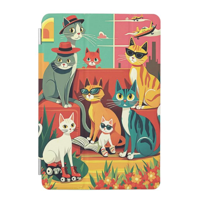 Mid Century Modern Cats on Vacation iPad Mini Cover (Front)