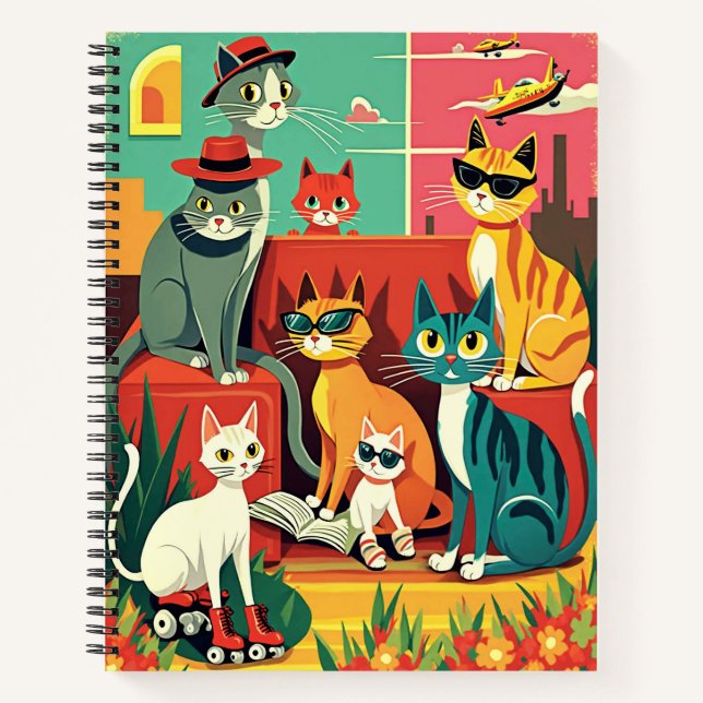 Mid Century Modern Cats on Vacation Journal  (Front)
