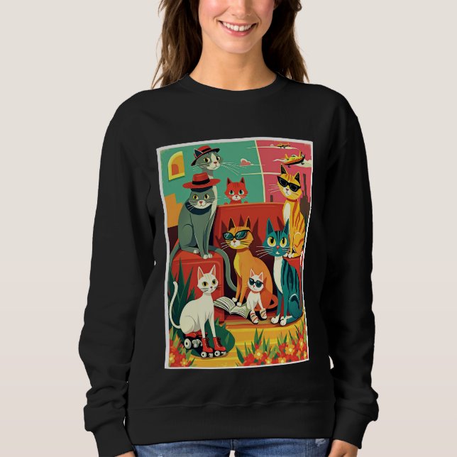 Mid Century Modern Cats on Vacation Sweatshirt (Front)