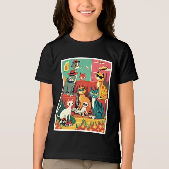 Mid Century Modern Cats on Vacation Tri-Blend Shirt (Front)