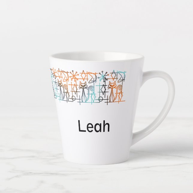 Mid-Century Modern Cats Personalized Latte Mug (Right)