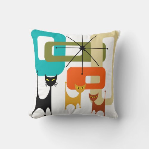 Mid_century Modern Cats  Throw Pillow