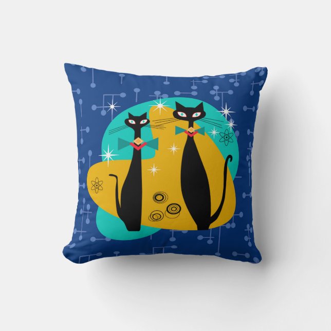 Mid century modern Cats Throw Pillow (Front)