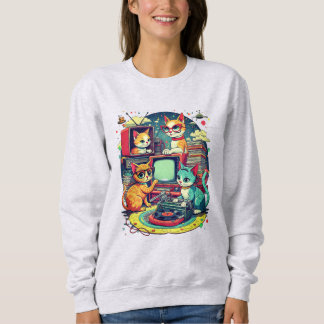 Mid Century Modern Cats with Records & TV Sweatshirt