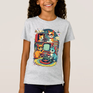Mid Century Modern Cats with Records & TV T-Shirt