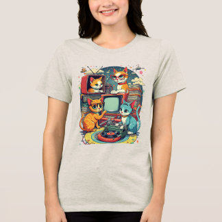 Mid Century Modern Cats with Records & TV Tri-Blend Shirt