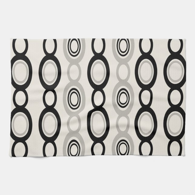 Mid Century Modern Chain Links Black Gray Kitchen Towel (Horizontal)
