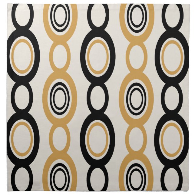 Mid Century Modern Chain Links Black Orange Cloth Napkin (Front)