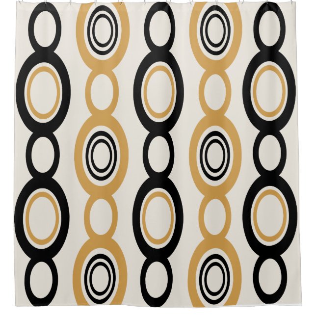 Mid Century Modern Chain Links Black Orange Shower Curtain (Front)
